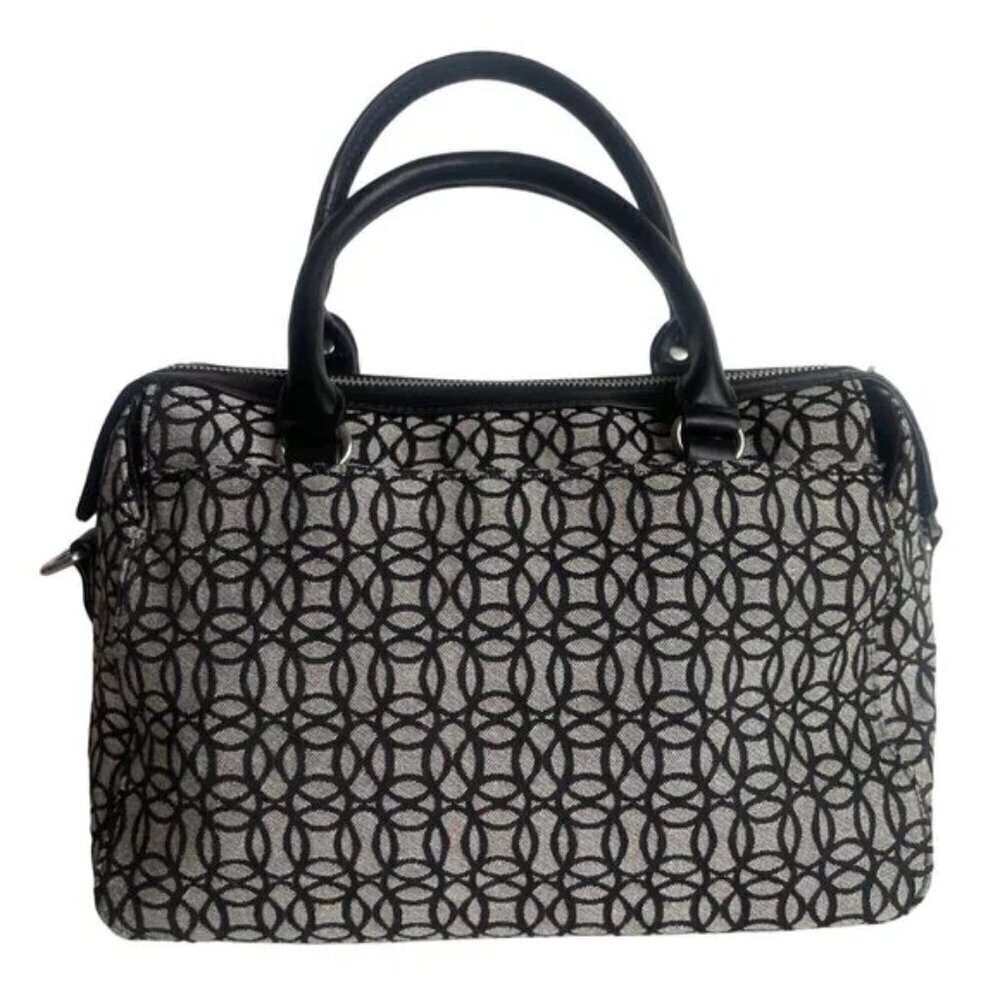 Black White Geometric Bowling Bag Satchel Purse Double Handle Handbag - Picture 3 of 12